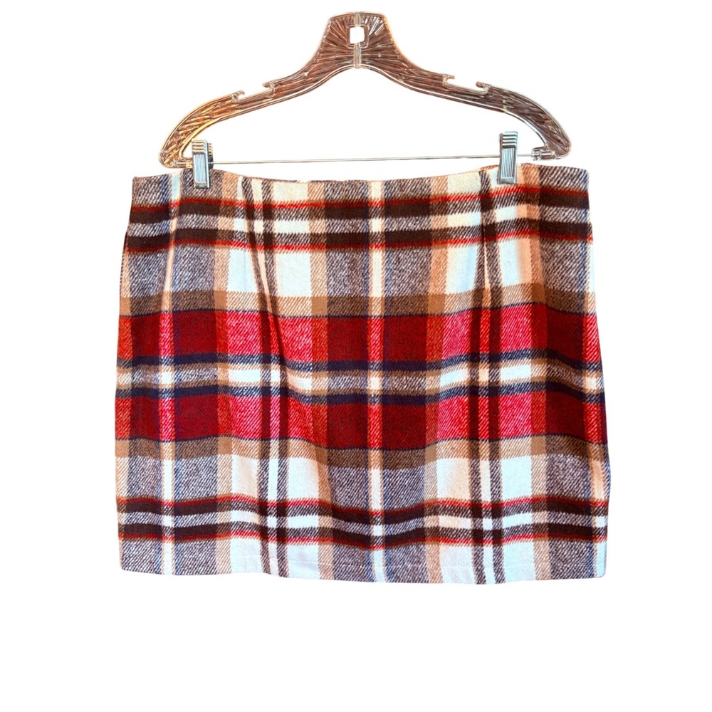 III Plaid Wool Blend Mini Skirt Red Brown White Tartan XXL